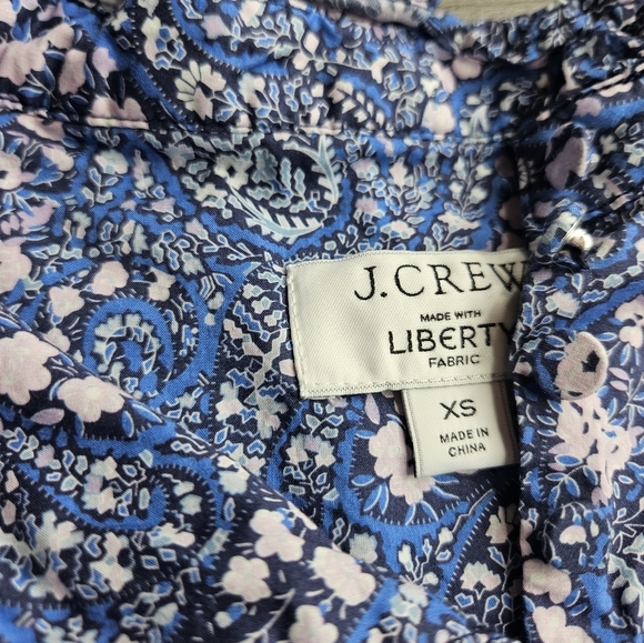 J. Crew X Liberty Fabrics Women's XS Button Front Rufflw Neck Popover Blue - Picture 6 of 11